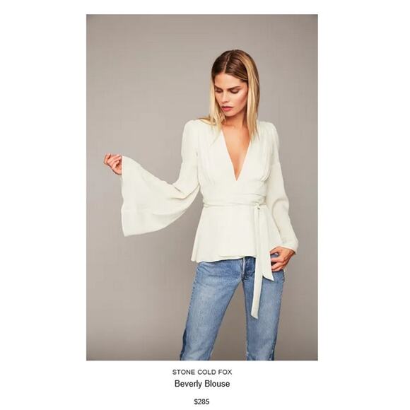 Stone Cold Fox 100% Silk Sage Beverly Blouse Size 1 Bell Sleeve Feminine Chic‎ - Picture 2 of 12